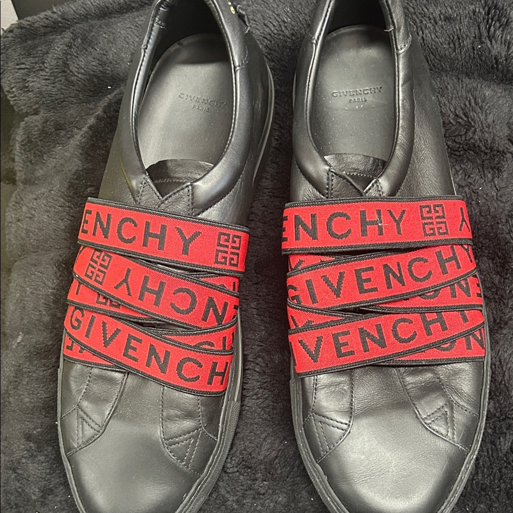 Givenchy Black Leather Sneakers with Red Logo Straps